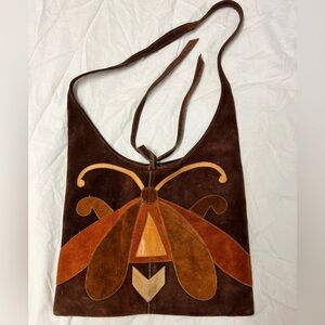 1960s 1970s Vintage SUEDE Purse Shoulder bag
Leather Hippie Boho Butterfly